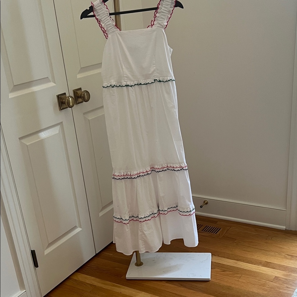 LOFT White Maxi Dress with Pink and Green Accents